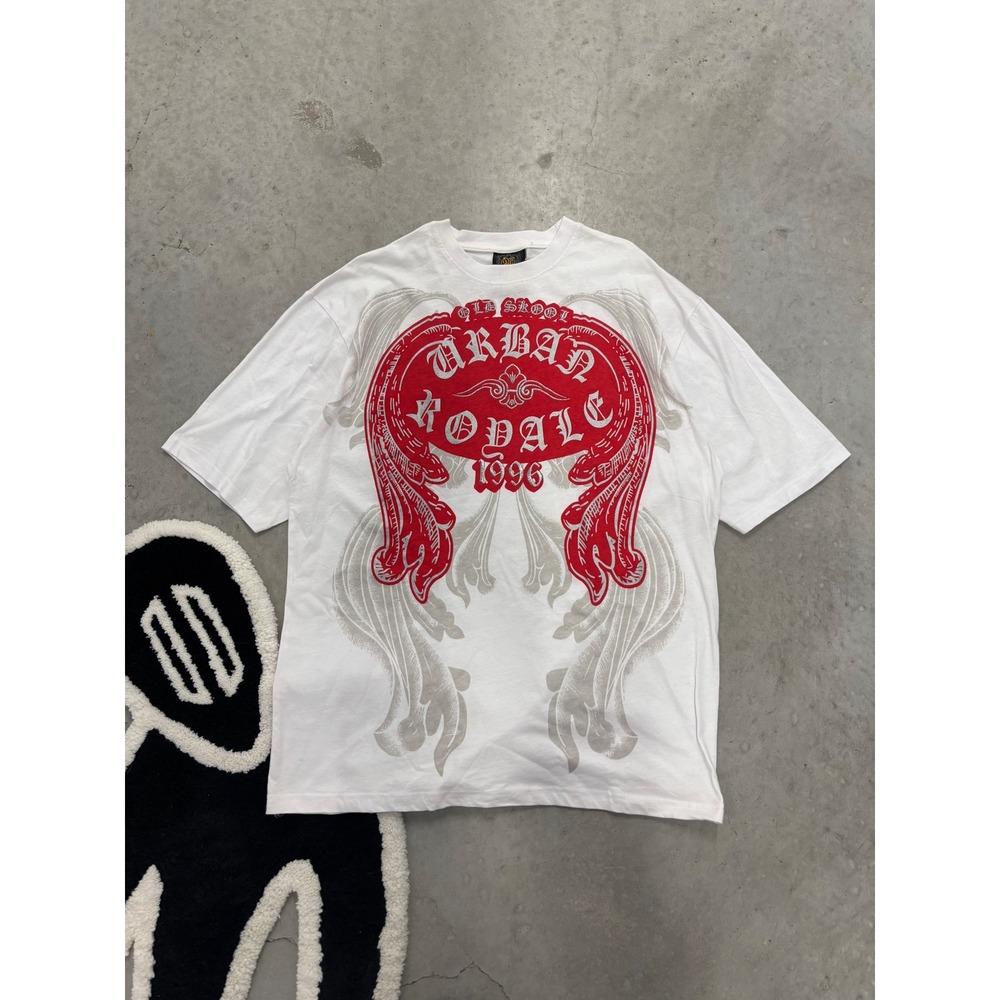Old Skool Urban Royale 1996 Graphic T-Shirt White Red Silver Y2K Mens Medium